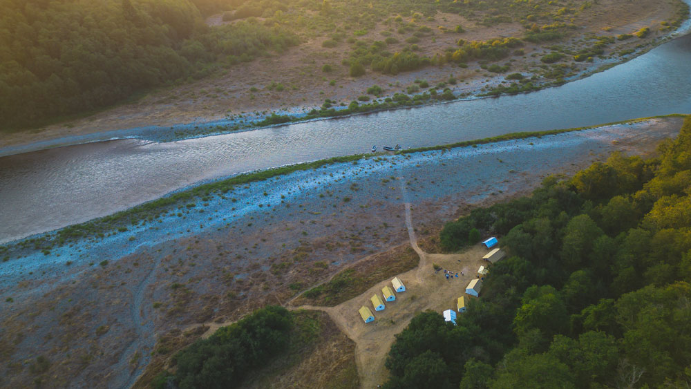 An aerial view of camp